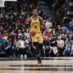 Apr 2, 2024; Toronto, Ontario, CAN; Toronto Raptors guard RJ Barrett (9) dribbles the ball up court against the Los Angeles Lakers during the third quarter at Scotiabank Arena. Mandatory Credit: Nick Turchiaro-USA TODAY Sports