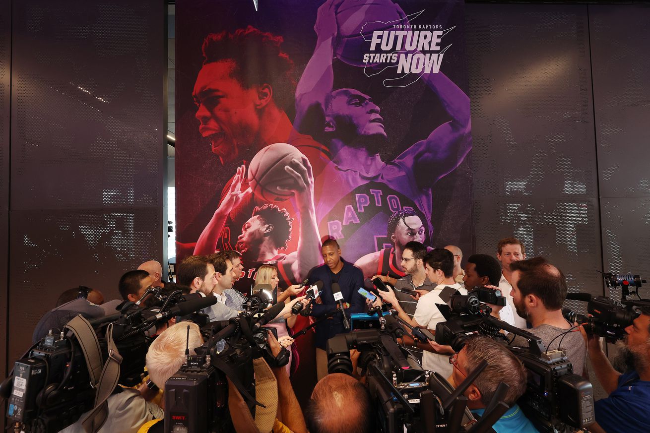 Toronto Raptors hold a press conference for Masai Ujiri to announce that they have extended Immanuel Quickley and Scottie Barnes